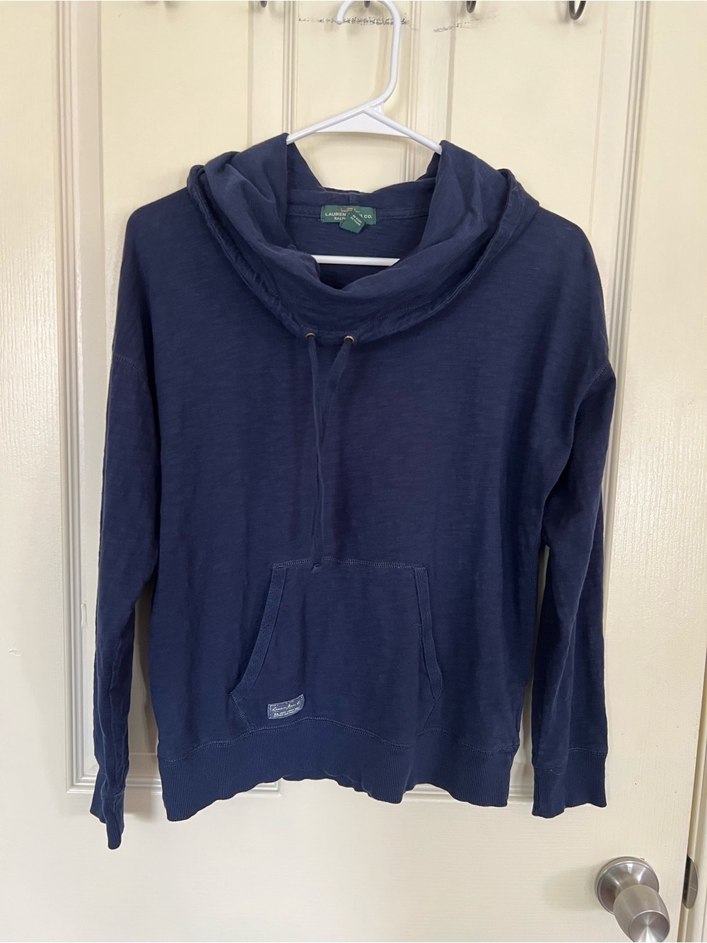 Lauren Ralph Lauren LRL Navy Cowl Neck Pullover Sweatshirt Medium - Picture 7 of 9